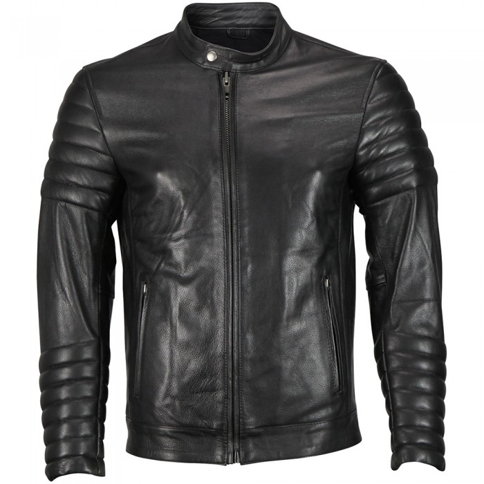 Men's Black Shiny Lamb Leather Bomber Jacket